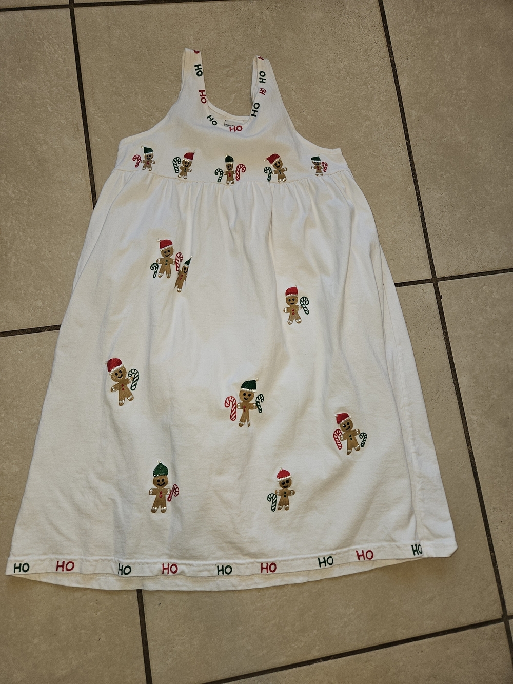 Girls White Handpainted Gingerbread Print Holiday Dress Size 6